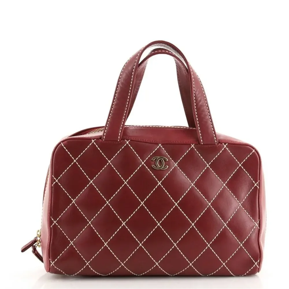 Chanel Red Burgundy Surpique Boston Quilted leather bag - Picture 4 of 10